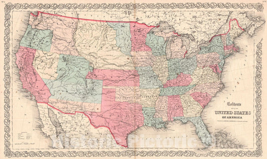 Historic Map : 1859 Colton's Map of the United States of America : Vintage Wall Art