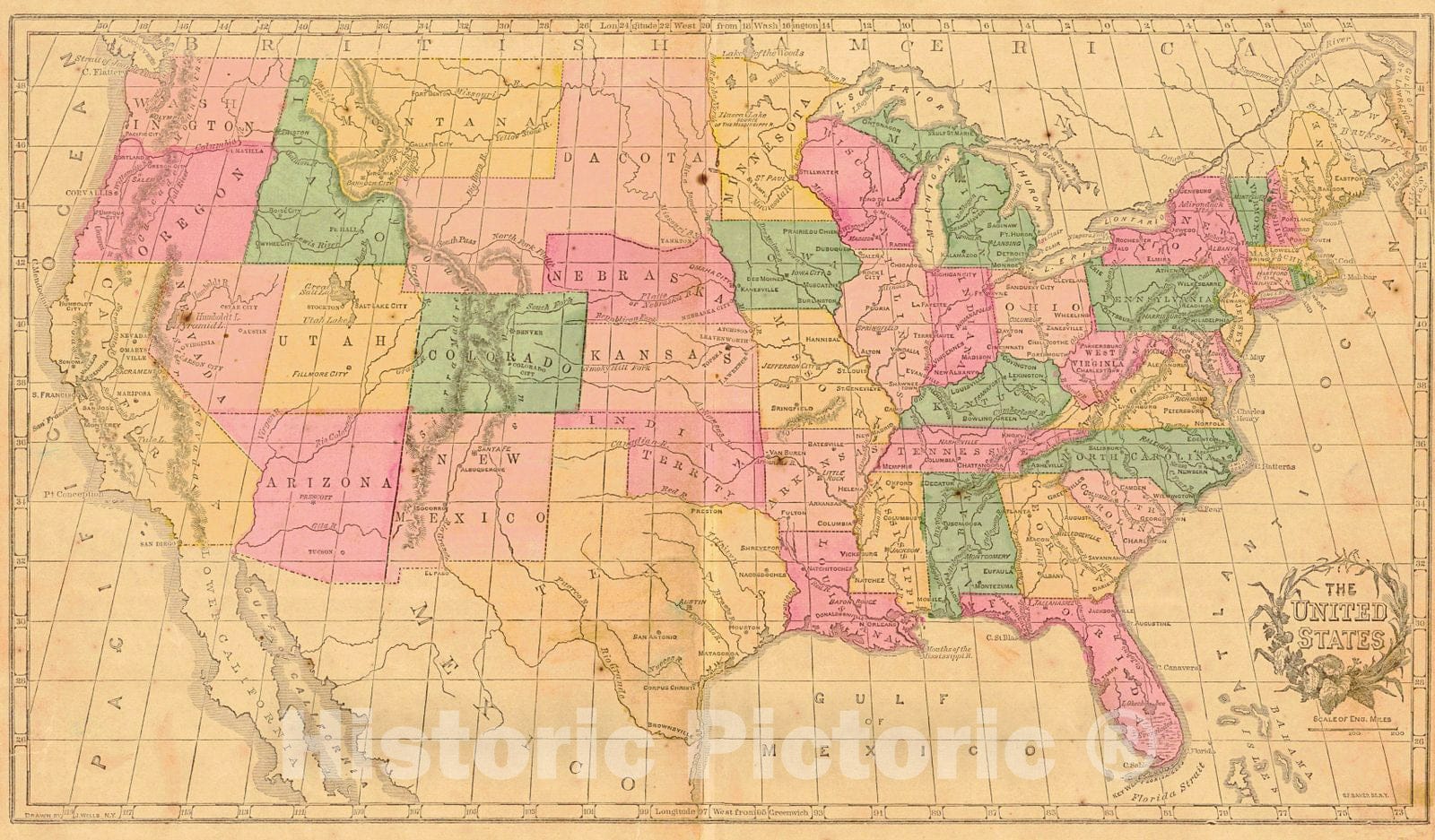 Historic Map : 1860 The United States : Vintage Wall Art