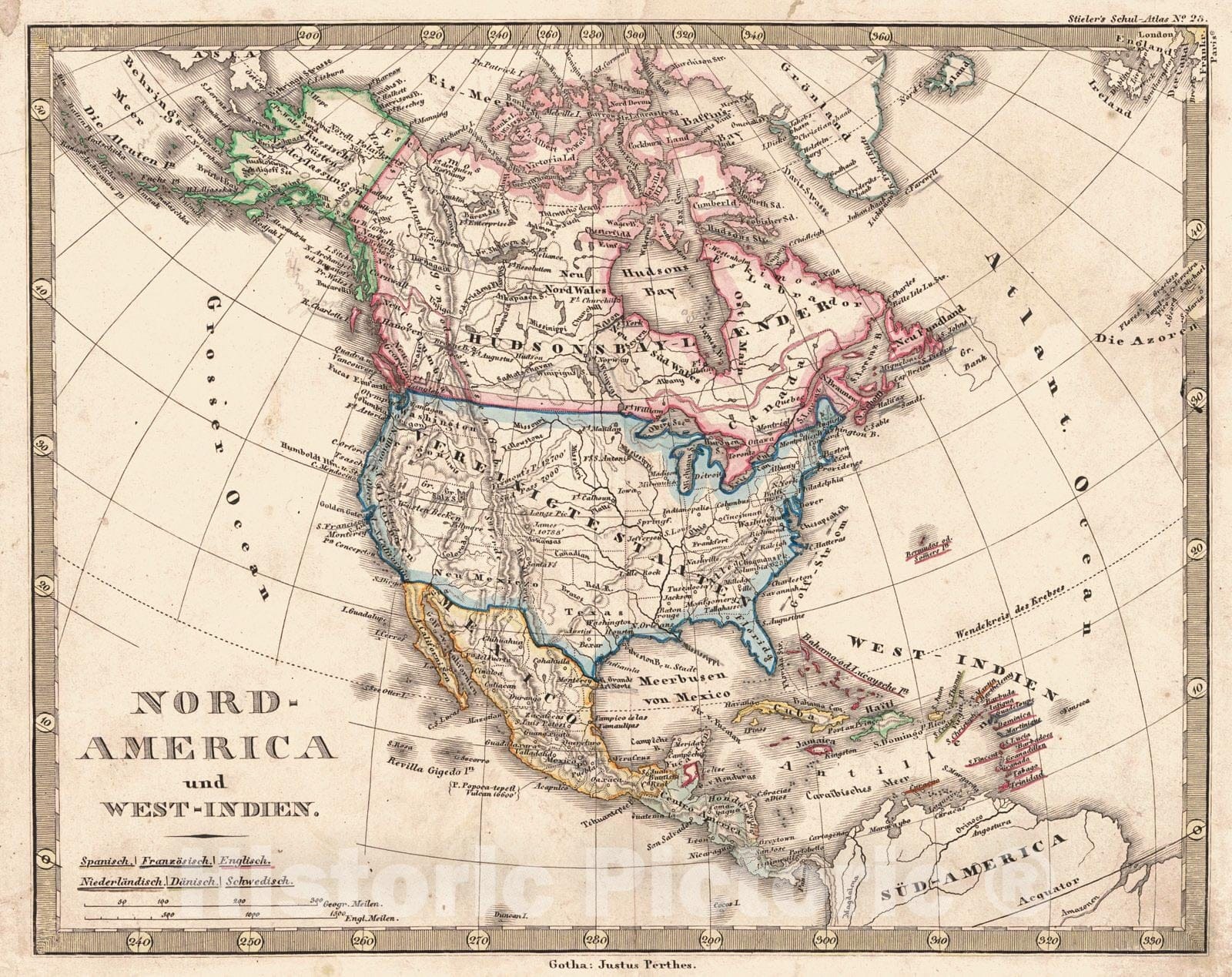Historic Map : 1860 Nord-America und West-Indien : Vintage Wall Art