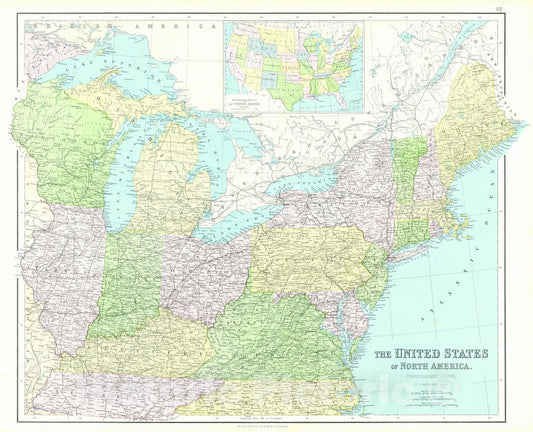 Historic Map : 1864 The United States of North America (North Eastern Division) : Vintage Wall Art