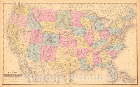 Historic Map : 1865 Map of the United States (VII) : Vintage Wall Art