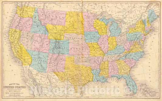 Historic Map : 1865 Map of the United States : Vintage Wall Art