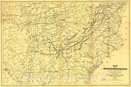 Historic Map : 1866 Map of the United States Military Rail Roads : Vintage Wall Art