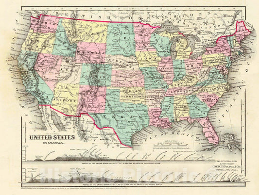Historic Map : 1866 United States of America : Vintage Wall Art