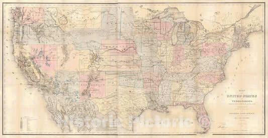 Historic Map : 1867 Map of the United States and Territories : Vintage Wall Art