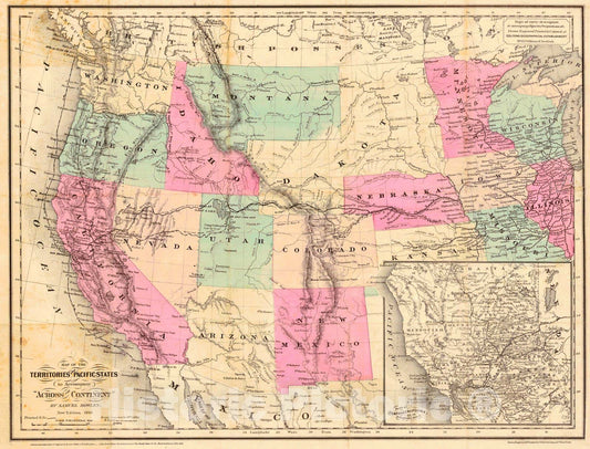 Historic Map : 1868 Map of the Territories and Pacific States  : Vintage Wall Art