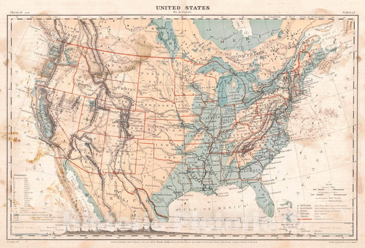 Historic Map : 1868 United States : Vintage Wall Art