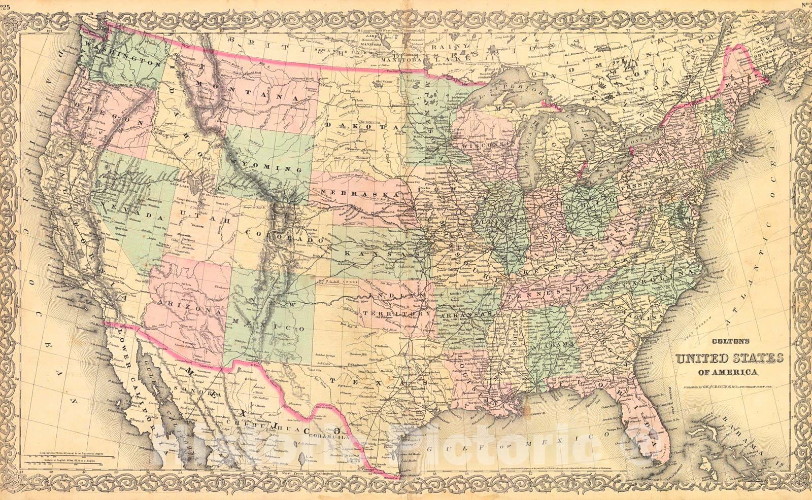 Historic Map : 1872 Colton's United States of America : Vintage Wall Art