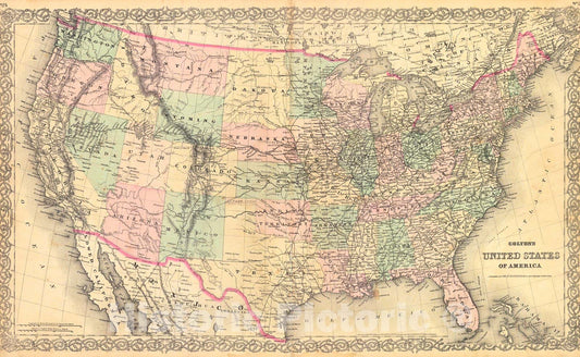 Historic Map : 1872 Colton's United States of America : Vintage Wall Art