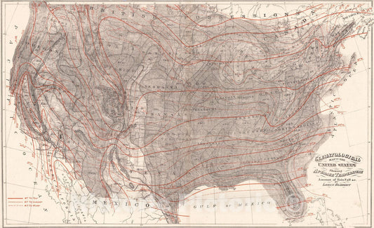 Historic Map : 1873 Climatological Map of the United States Showing Average Temperature, Amount of Rain Fall : Vintage Wall Art