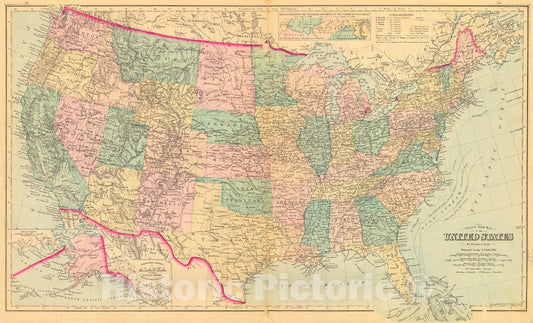 Historic Map : 1879 Gray's New Map of the United States : Vintage Wall Art