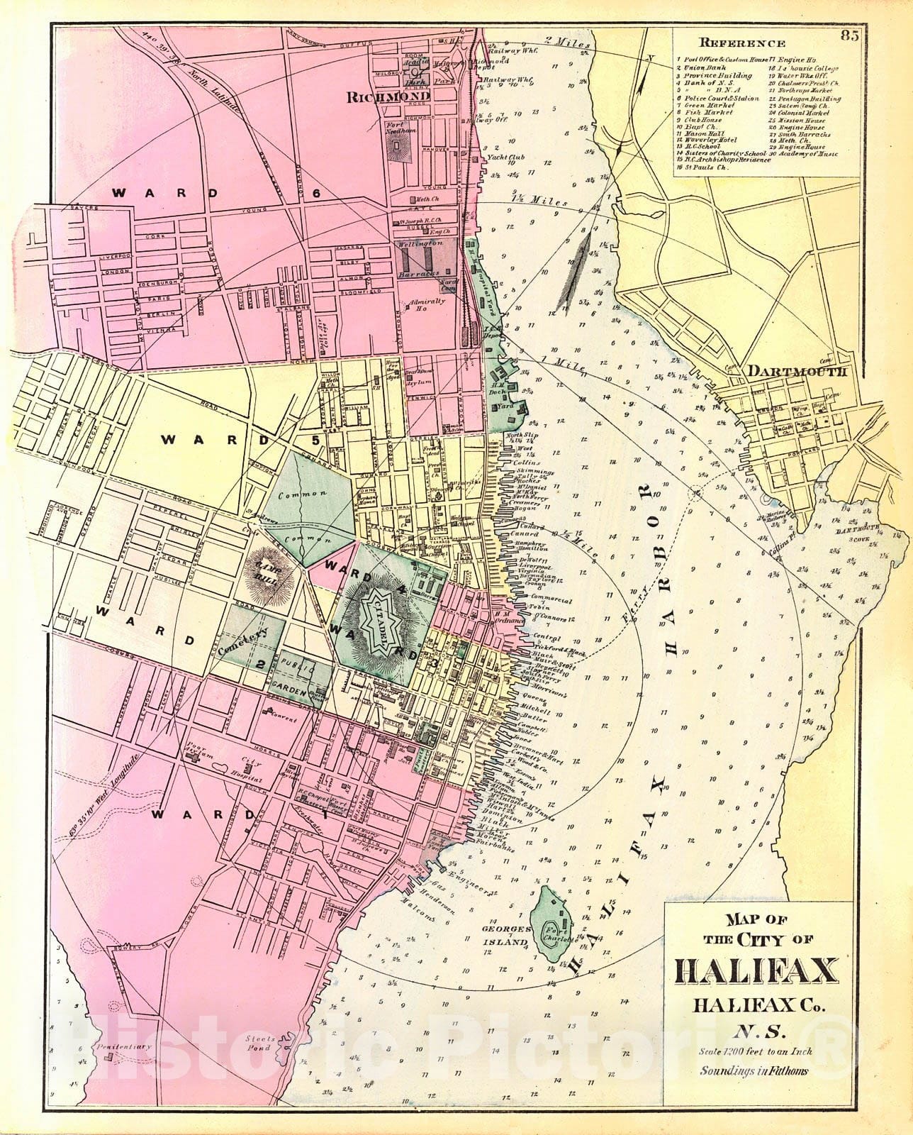 Historic Map : 1880 Map of the City of Halifax, Halifax County : Vintage Wall Art