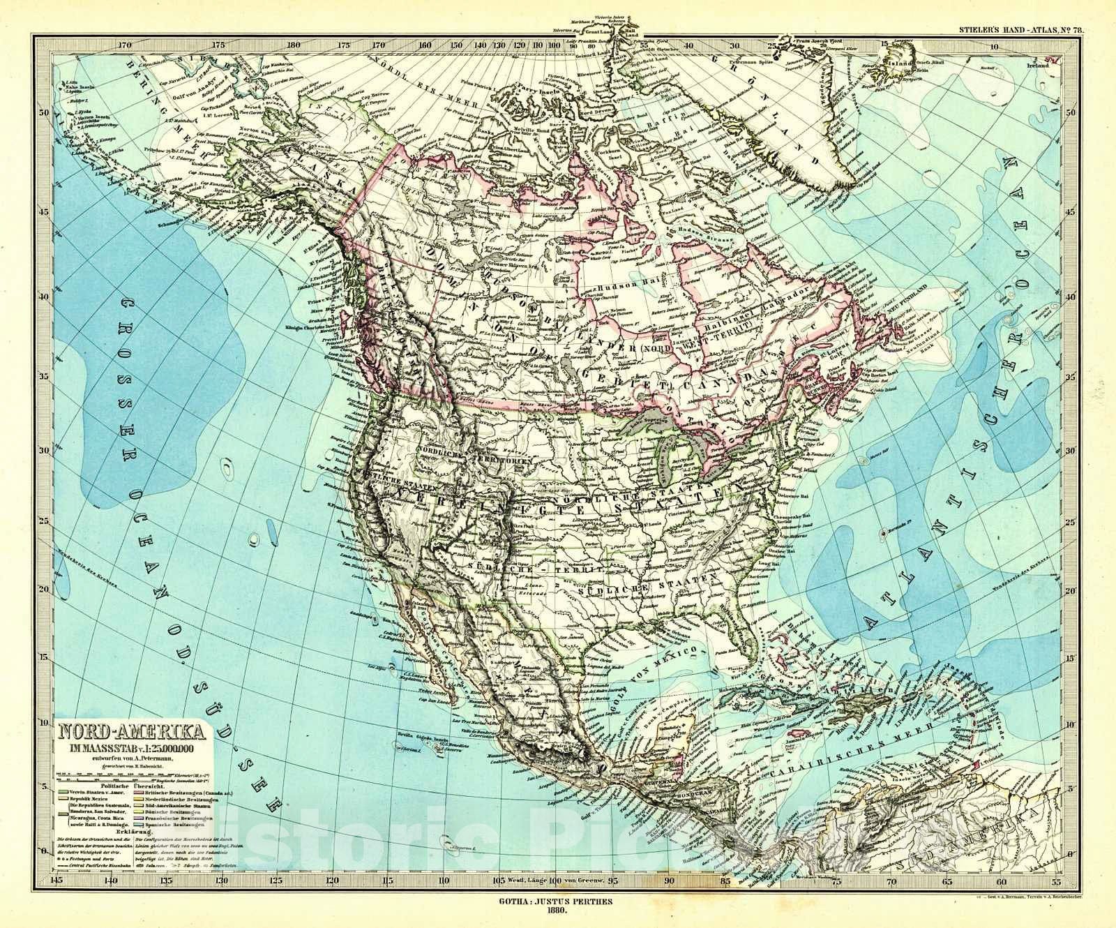 Historic Map : 1881 Nord Amerika : Vintage Wall Art