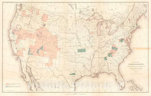 Historic Map : 1885 Map of the United States Exhibiting the Progress Made in the Geographic Survey During the Fiscal Year, 1884-5  : Vintage Wall Art