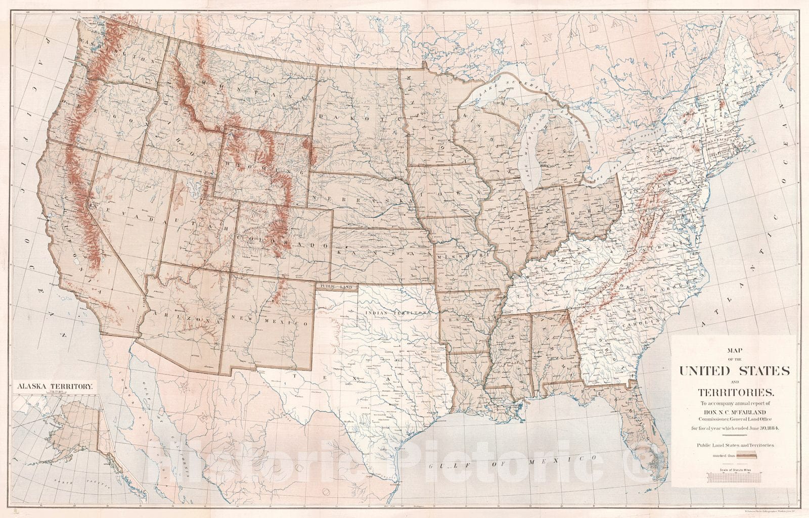 Historic Map : 1885 Map of the United States and Territories : Vintage Wall Art