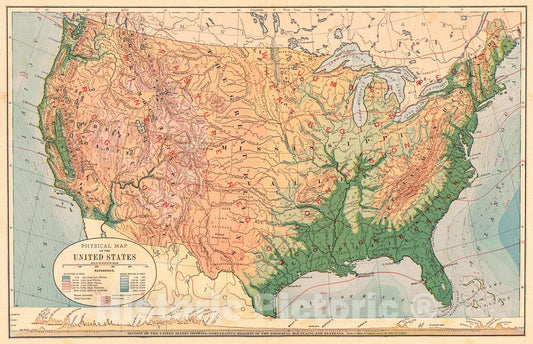 Historic Map : 1887 Physical Map of the United States : Vintage Wall Art