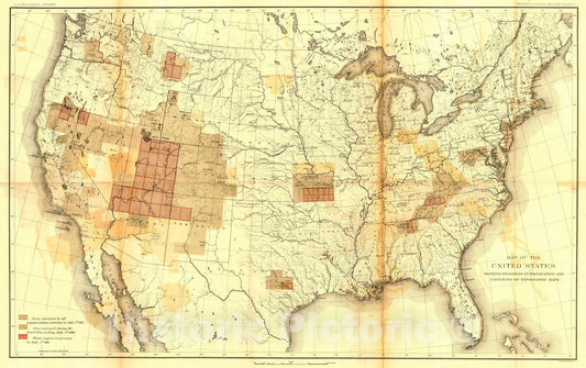 Historic Map : 1887 Map of the United States showing progress in preparation and engraving of topographic maps : Vintage Wall Art