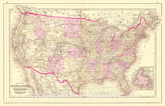 Historic Map : 1888 Map of the United States and Territories Together with Canada : Vintage Wall Art