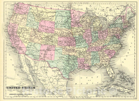 Historic Map : 1888 Map of the United States : Vintage Wall Art