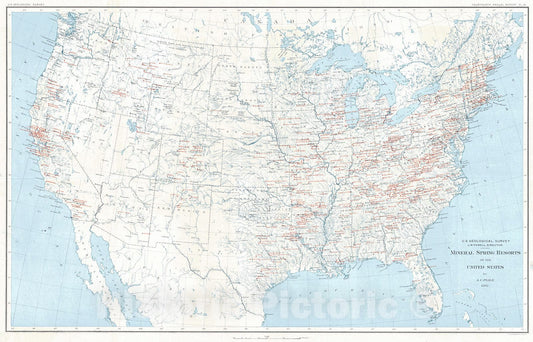 Historic Map : 1892 Mineral Spring Resorts of the United States : Vintage Wall Art