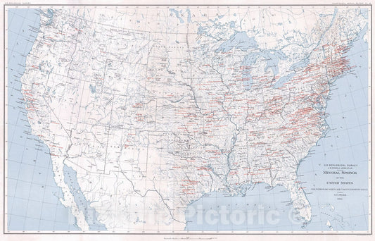 Historic Map : 1892 Mineral Springs of the United States, The Waters of Which Are Used Commercially : Vintage Wall Art