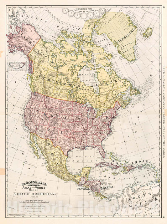 Historic Map : 1892 Map of North America : Vintage Wall Art