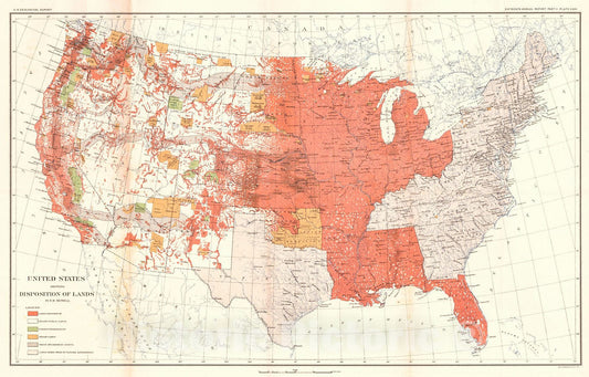 Historic Map : 1895 United States showing disposition of lands : Vintage Wall Art