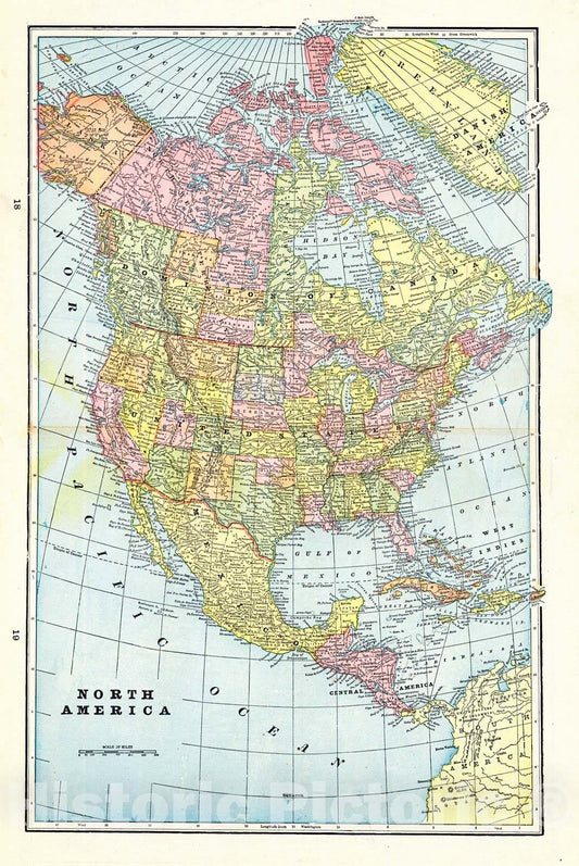 Historic Map : 1898 North America : Vintage Wall Art
