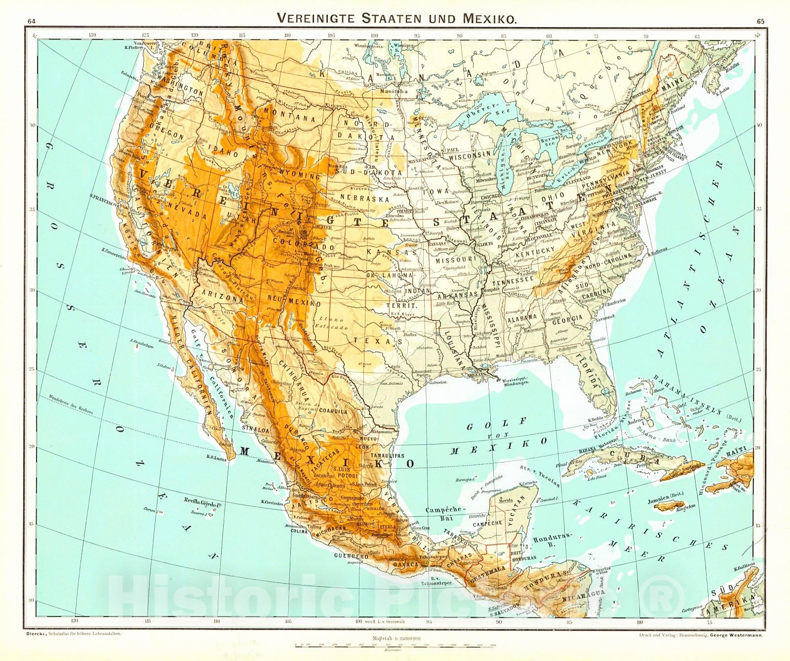 Historic Map : 1898 Vereinigte Staaten und Mexiko : Vintage Wall Art