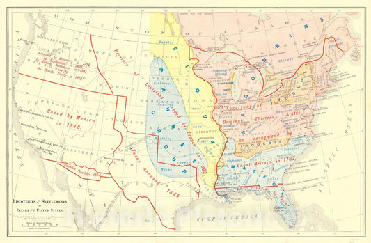 Historic Map : 1898 Discoveries and Settlements in Canada and the United States : Vintage Wall Art
