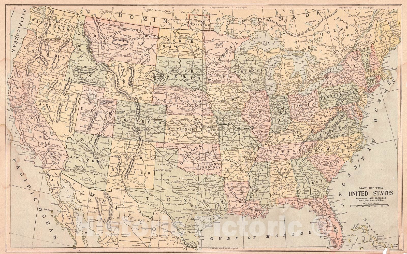 Historic Map : 1898 Map of the United States : Vintage Wall Art