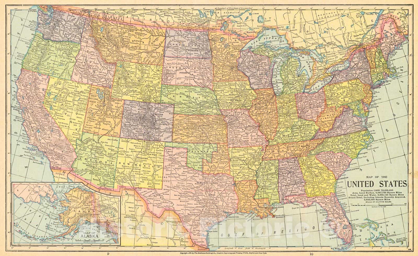 Historic Map : 1902 Map of the United States : Vintage Wall Art