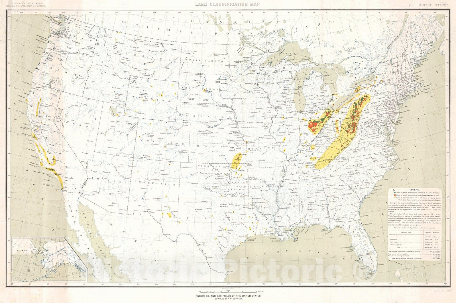 Historic Map : 1903 Known oil and gas fields of the United States : Vintage Wall Art