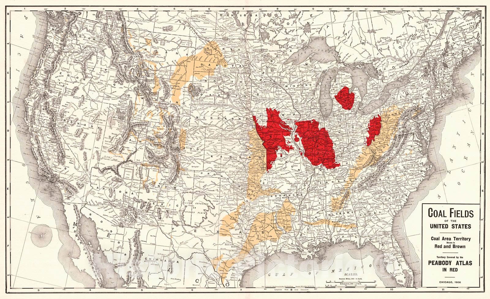 Historic Map : 1906 Coal Fields of the United States : Vintage Wall Art