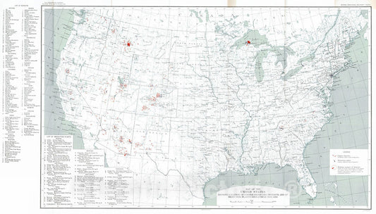 Historic Map : 1911 Map of the United States showing locations of copper producing districts and of reduction plants operated in 1908-1910 : Vintage Wall Art