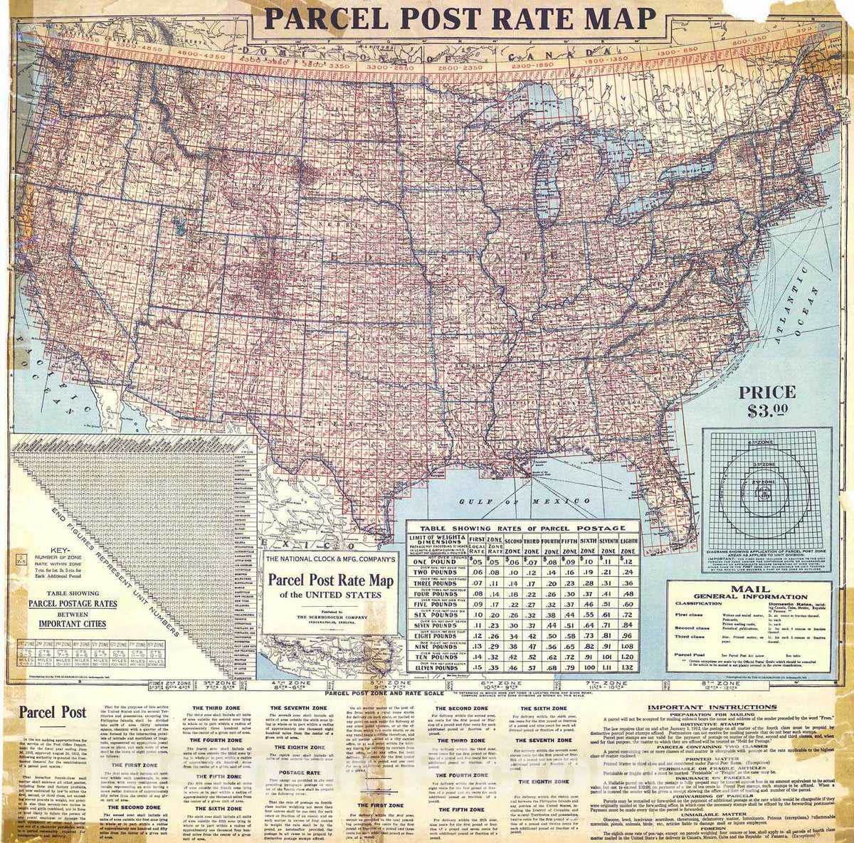Historic Map : 1913 Parcel Post Rate Map : Vintage Wall Art