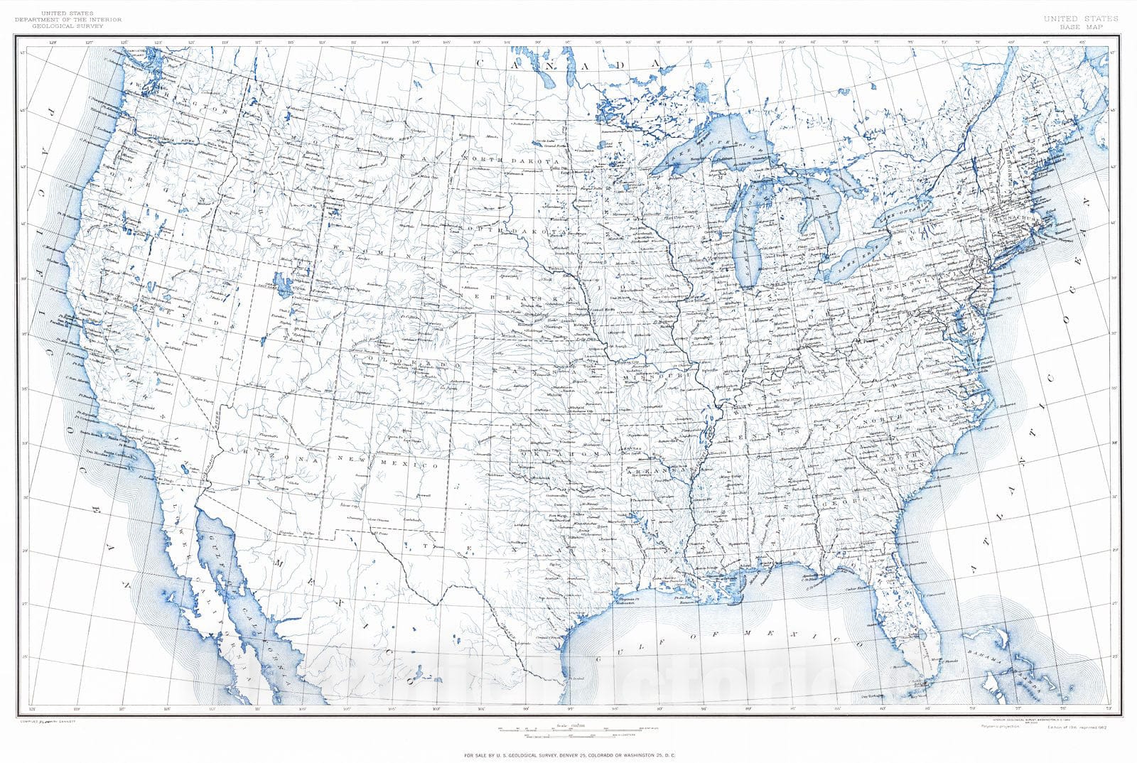 Historic Map : 1916 United States Base Map : Vintage Wall Art