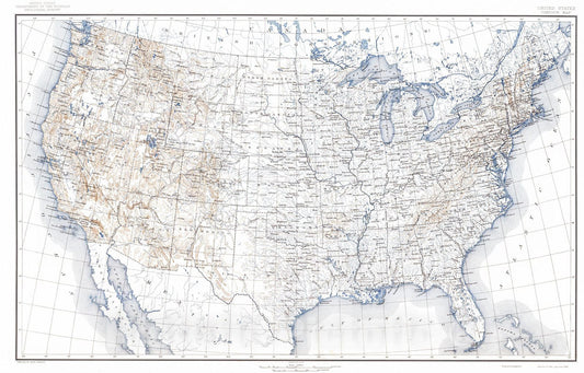 Historic Map : 1916 United States Contour Map : Vintage Wall Art