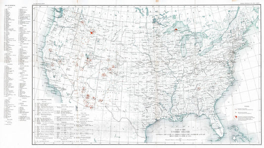 Historic Map : 1916 Map of the United States showing locations of copper producing districts and of reduction plants in 1915  : Vintage Wall Art
