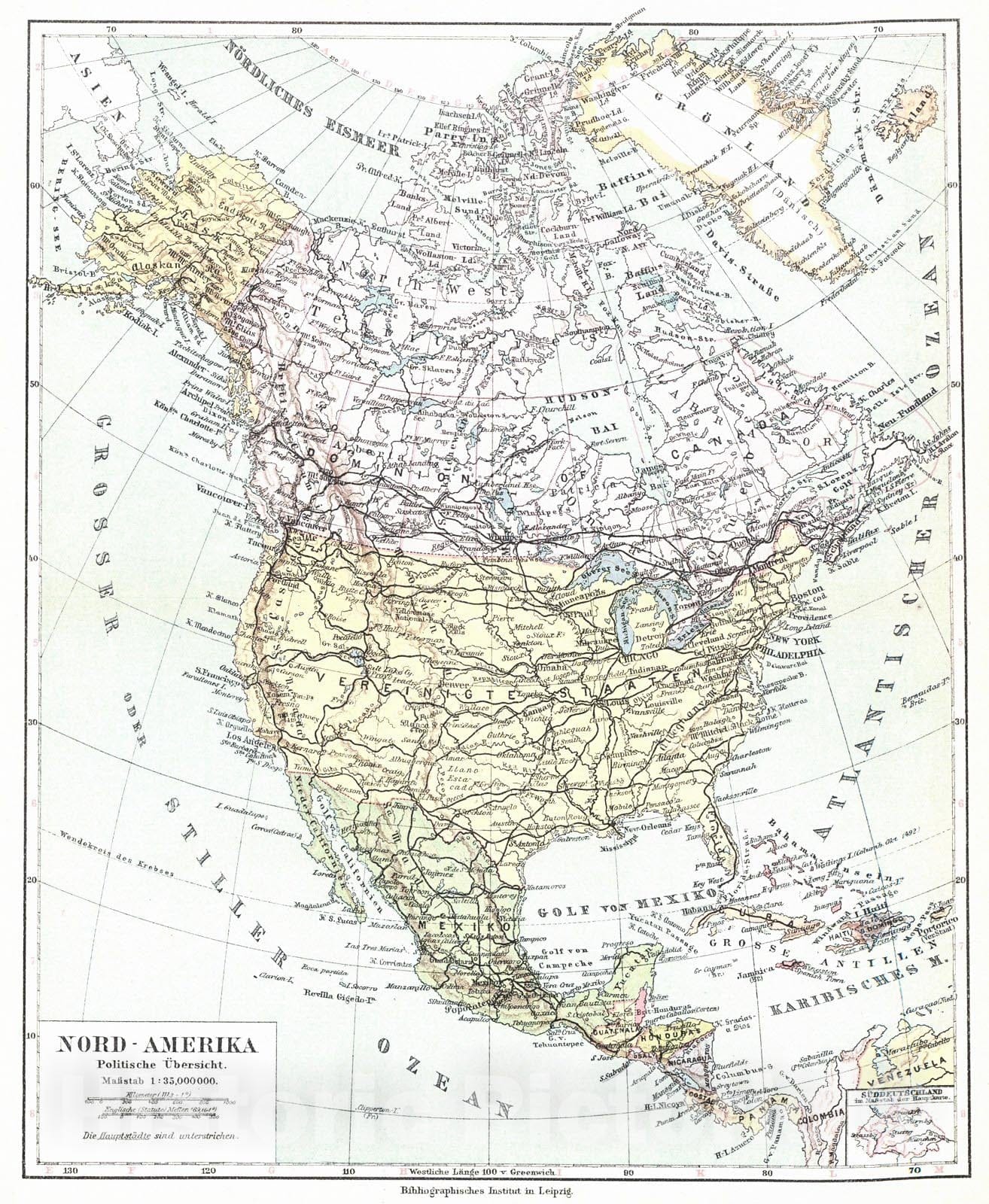 Historic Map : 1924 Nord-Amerika Politische &Uuml;bersicht : Vintage Wall Art