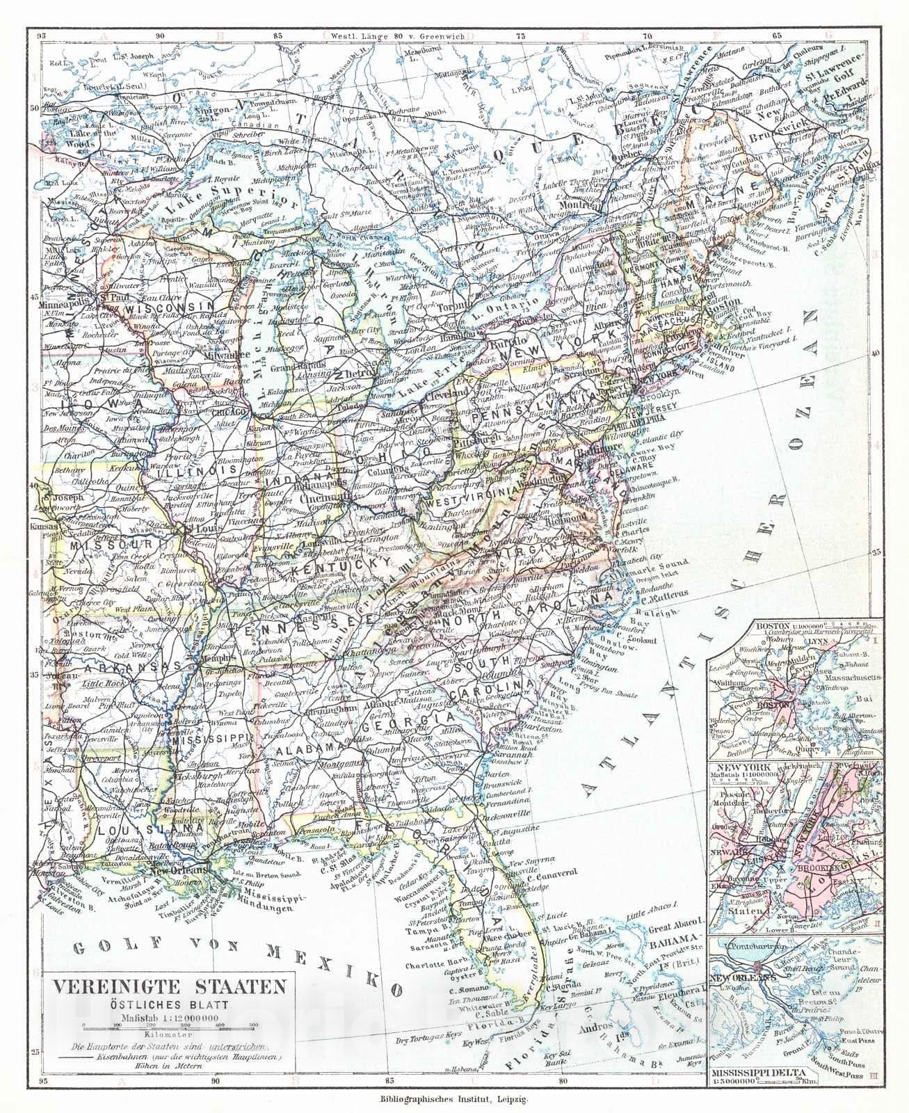 Historic Map : 1924 Vereinigte Staaten Ostliches Blatt : Vintage Wall Art