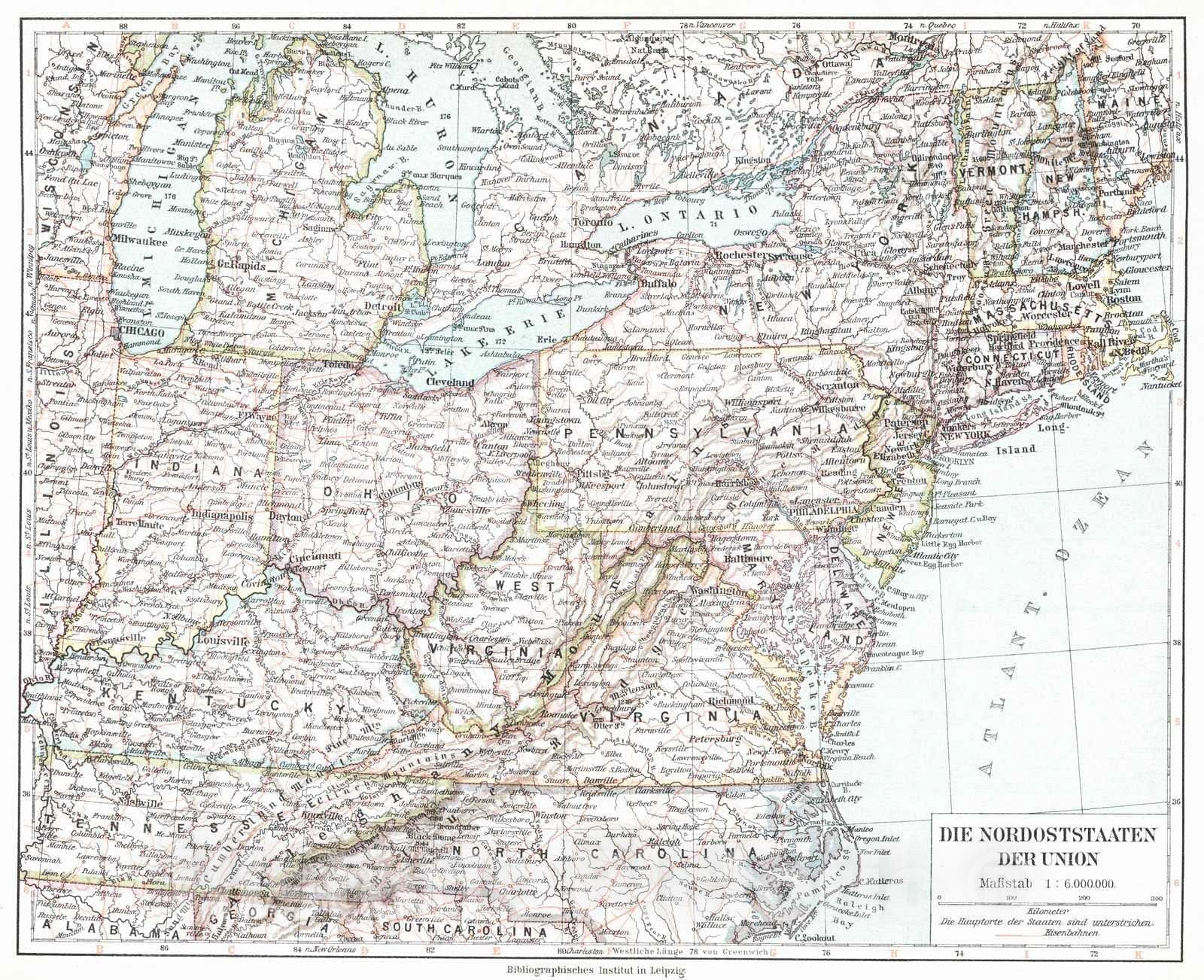 Historic Map : 1924 Die Nordoststaaten Der Union : Vintage Wall Art