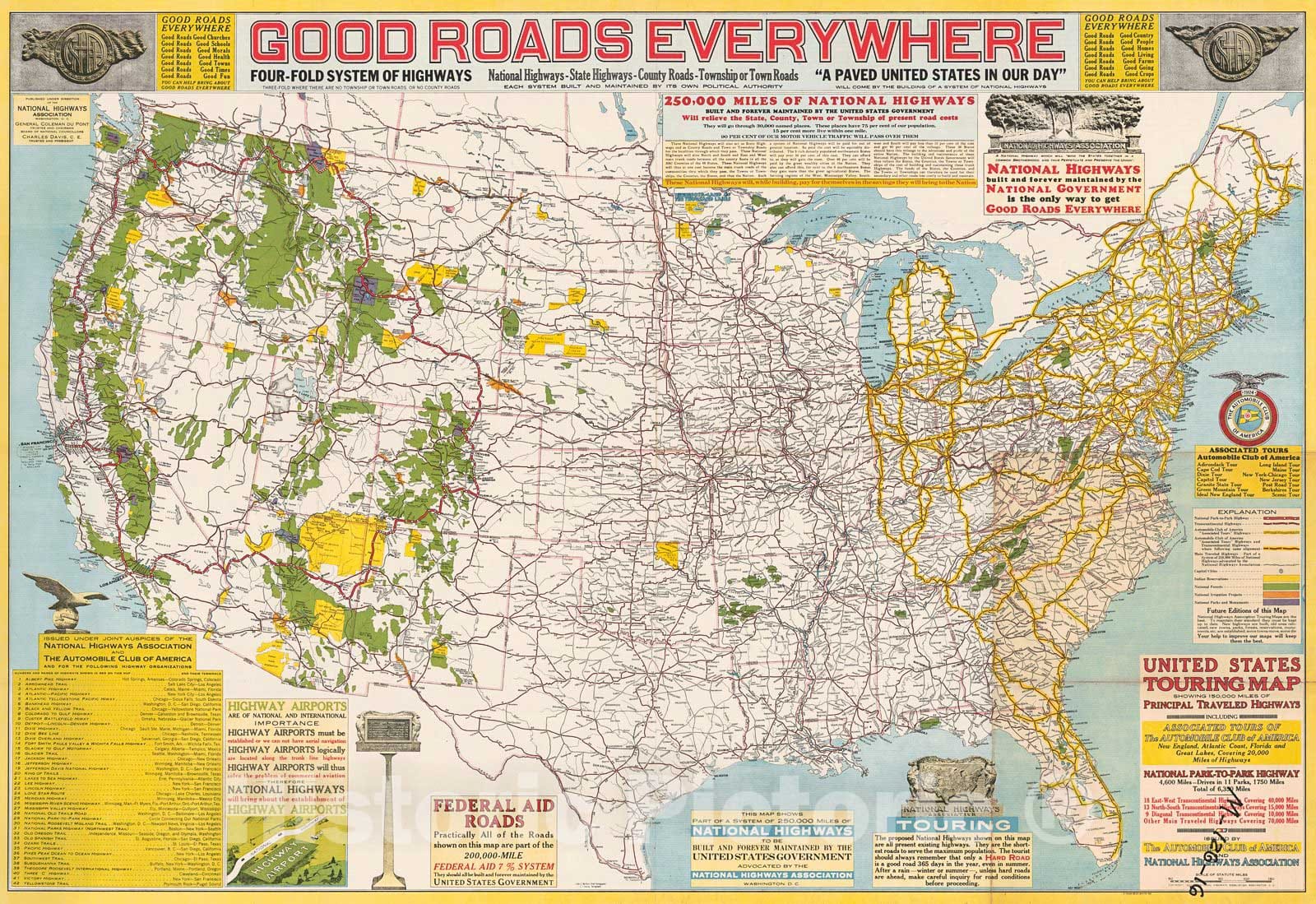 Historic Map : 1924 United States Touring Map : Vintage Wall Art