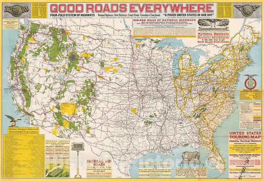 Historic Map : 1924 United States Touring Map : Vintage Wall Art