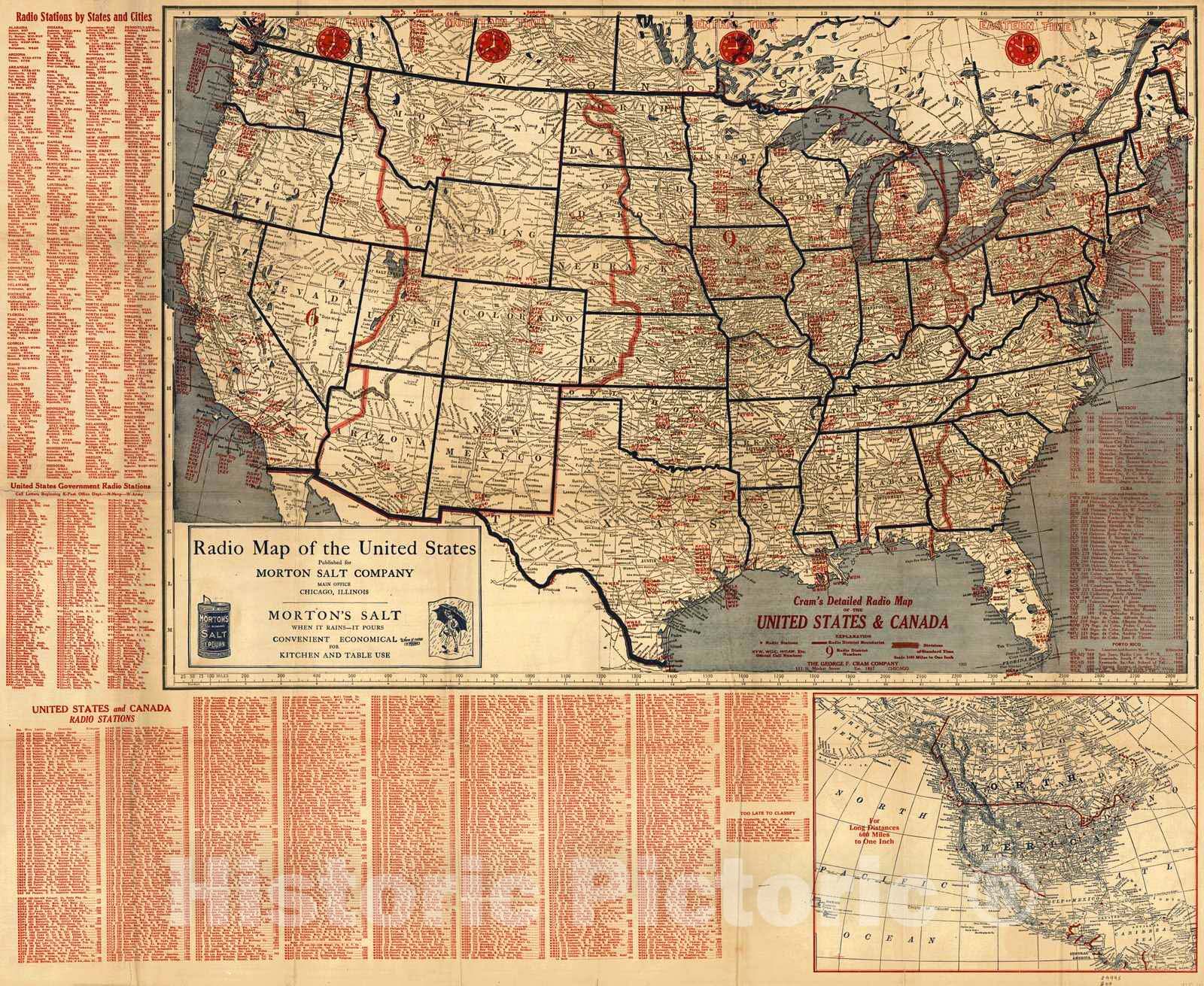 Historic Map : 1925 Radio Map for the United States            : Vintage Wall Art