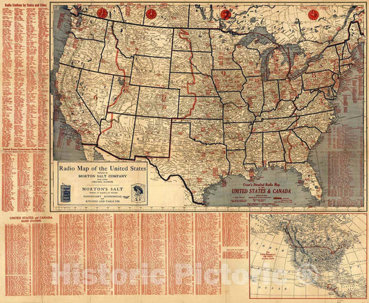 Historic Map : 1925 Radio Map for the United States            : Vintage Wall Art
