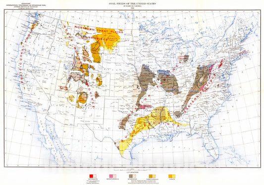 Historic Map : 1926 Coal Fields of the United States (from the Proceedings of the International Conference on Bituminous Coal) : Vintage Wall Art