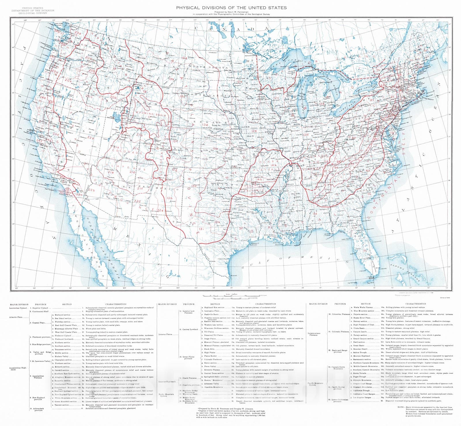 Historic Map : 1946 Physical Divisions of the United States  : Vintage Wall Art