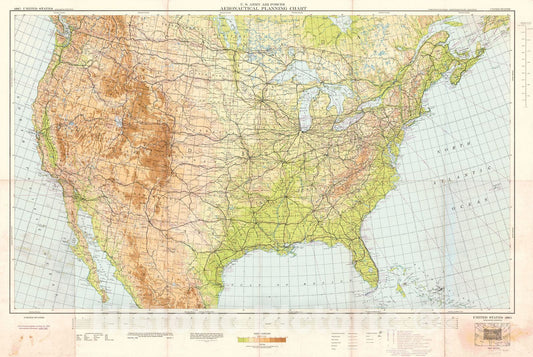 Historic Map : 1947 U.S. Army Air Forces Aeronautical Planning Chart: United States (9W) : Vintage Wall Art