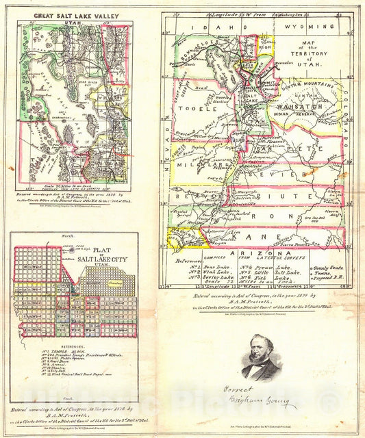 Historic Map : 1870 Maps of Utah Territory, Great Salt Lake Valley, and Salt Lake City : Vintage Wall Art